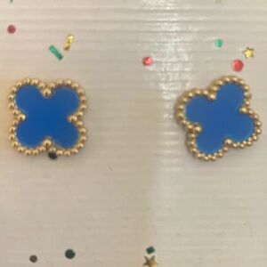 Blue and Gold Clover Earrings